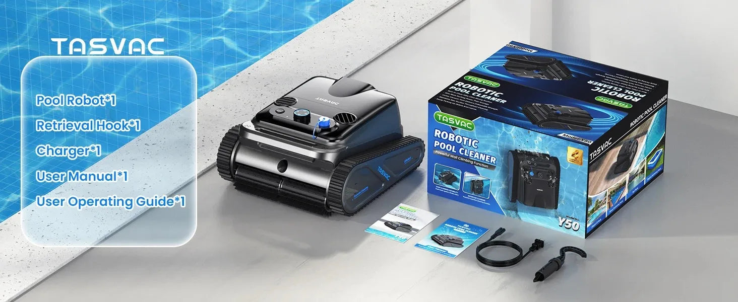 Vastorm 2026 Robot nettoyeur de piscine Y50S amélioré : autonomie de 130 minutes, stationnement automatique, puissant, sans fil, nettoyage automatique des sols et des parois.