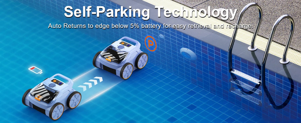 Aspirateur de piscine avec une autonomie jusqu'à 180 minutes, robot nettoyeur de piscine hors sol pour piscines enterrées jusqu'à 185 m² (2000 pi²).