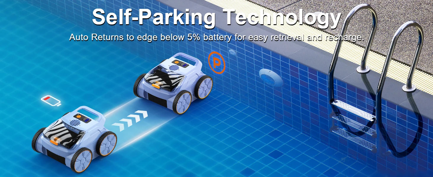 Aspirateur de piscine avec une autonomie jusqu'à 180 minutes, robot nettoyeur de piscine hors sol pour piscines enterrées jusqu'à 185 m² (2000 pi²).