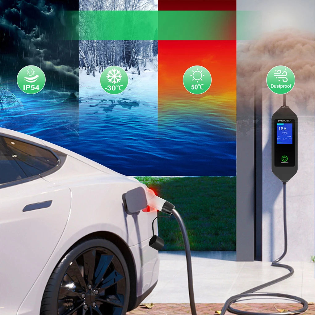 Câble de charge portable pour véhicule électrique 32 A 7 kW 5 m monophasé 3 broches type 2 avec écran LCD, conforme à la norme CEE, avec écran LCD