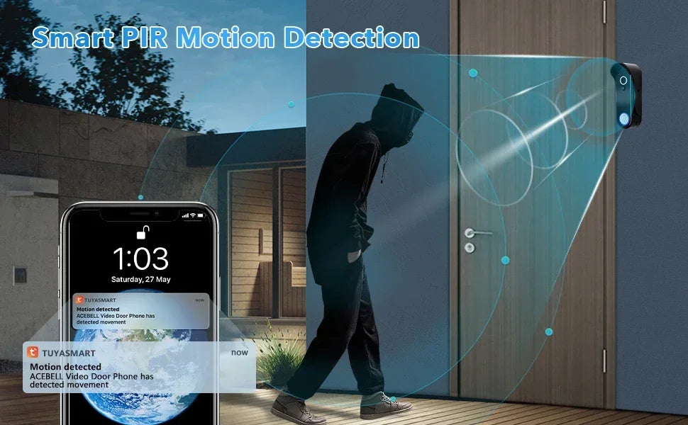 Sonnette vidéo sans fil extérieur ANJIELO 1080P WiFi avec caméra, écran tactile de 7 pouces, sans connexion requise