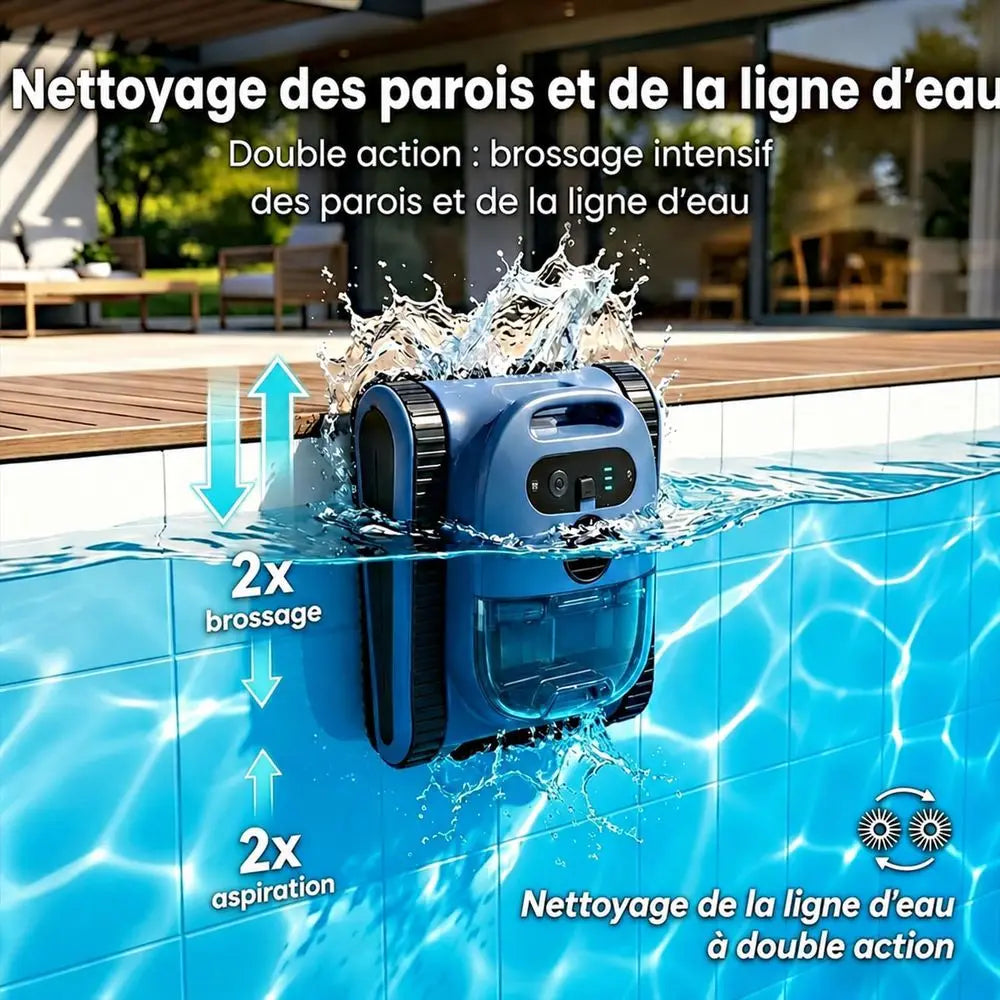 Robot nettoyeur de piscine intelligent pour piscines enterrées et hors sol : capable de grimper aux parois, navigation intelligente, autonomie de 180 minutes, surface de nettoyage de 2150 m².