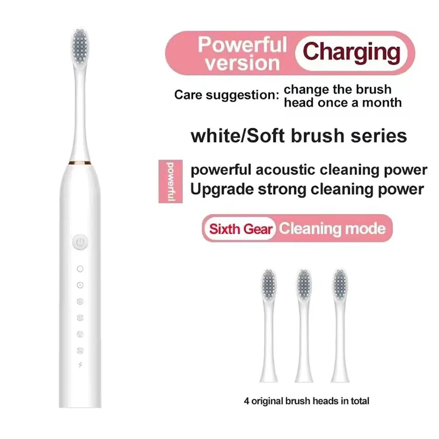 Brosse à dents électrique sonique, 4 modes, 4 têtes, 30 000-50 000 mouvements/min, certifiée CE