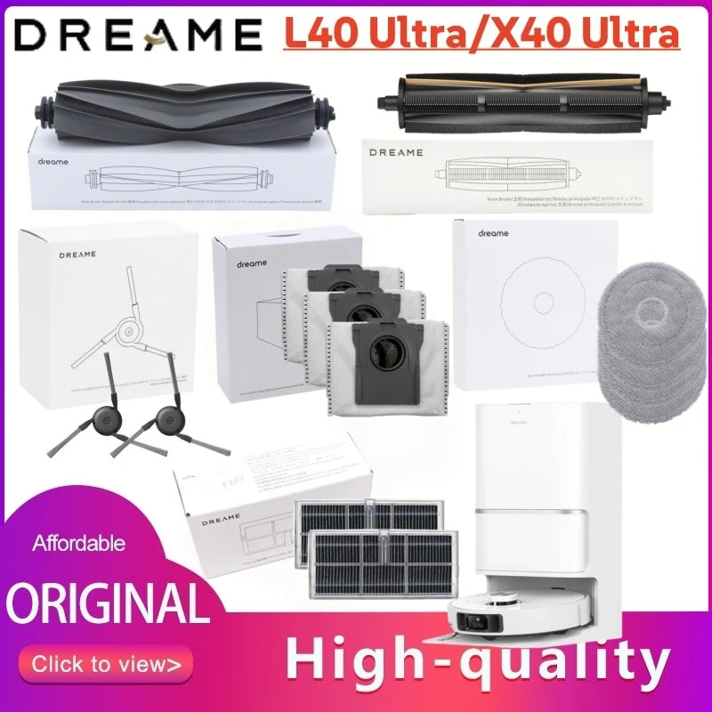 Accessoires Dreame L40 Ultra & X40 Ultra | Brosse Principale, Brosse Latérale, Filtre, Serpillière et Sac à Poussière