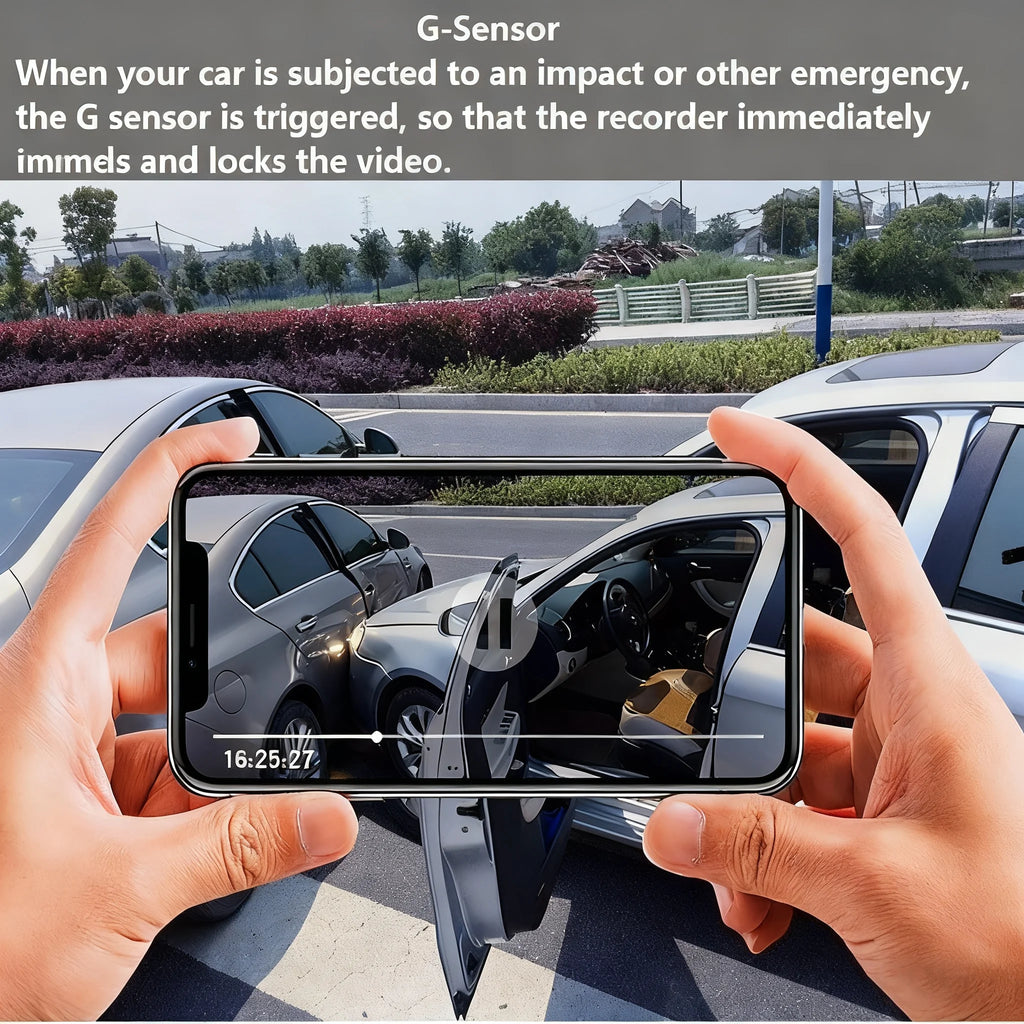 Caméra embarquée pour voiture 1080p avec enregistreur vidéo DVR, double caméra avant et intérieure, enregistrement en boucle et surveillance WiFi.