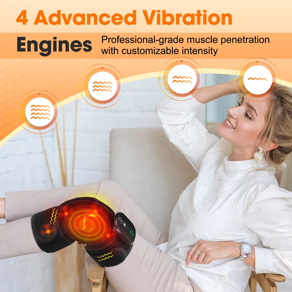 Appareil de Massage pour Genoux Chauffant | Vibration 3 Modes, Coussin Chauffant Électrique Rechargeable