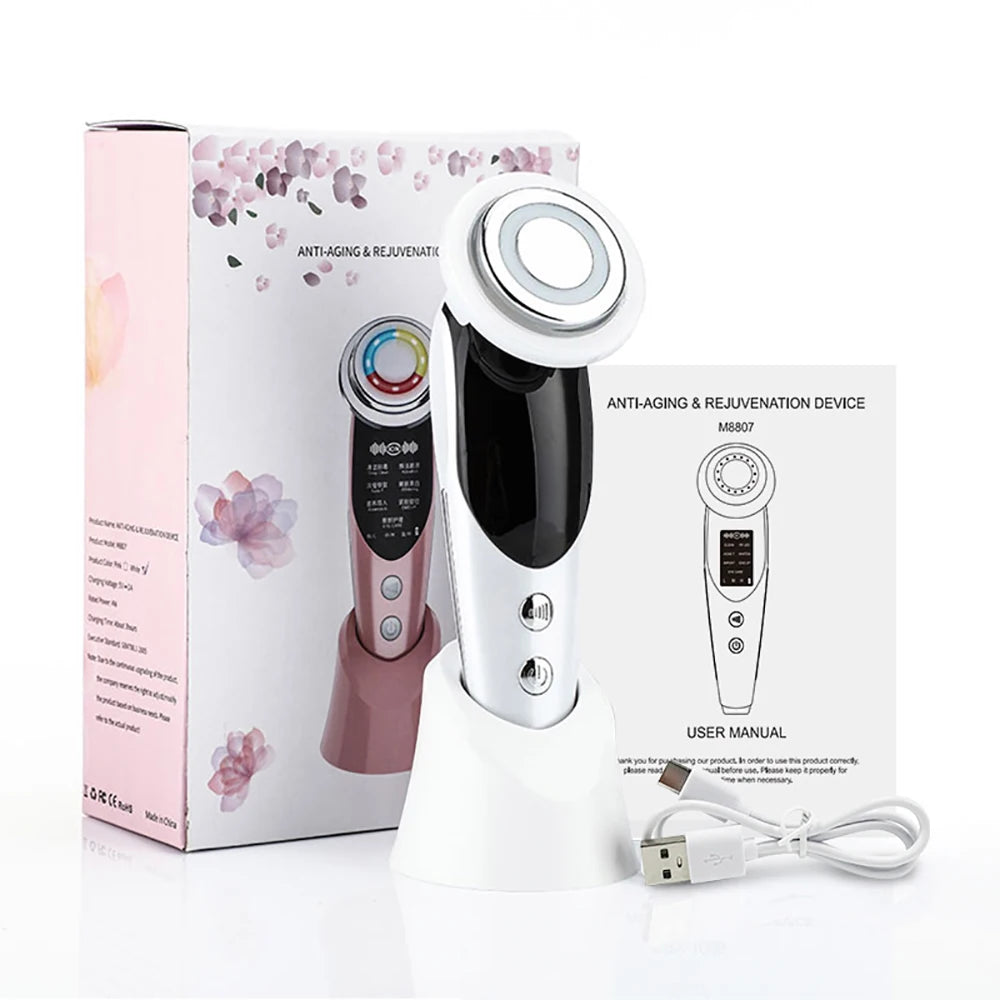 Masseur Facial 7-en-1 EMS & LED | Appareil de Beauté Anti-Âge pour Lifting et Raffermissement du Visage