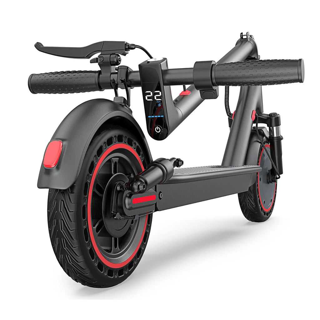 Trottinette électrique avec pneus alvéolés de 10 pouces, batterie 42 V 10,5 Ah, vitesse maximale de 35 km/h, autonomie maximale de 35 km, double freinage et suspension, contrôle via application.