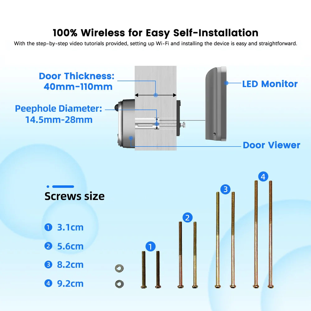 Judas Numérique Wi-Fi 3 MP | Caméra PIR, Application Tuya SmartLife et Batterie Rechargeable