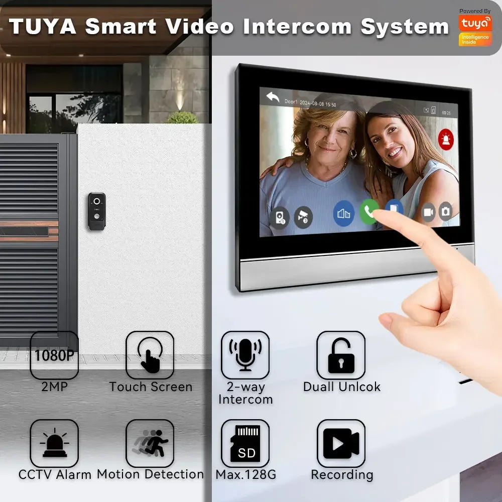Sonnette vidéo connectée ANJIELO Tuya avec système d'alarme et caméra de surveillance, déverrouillage RFID