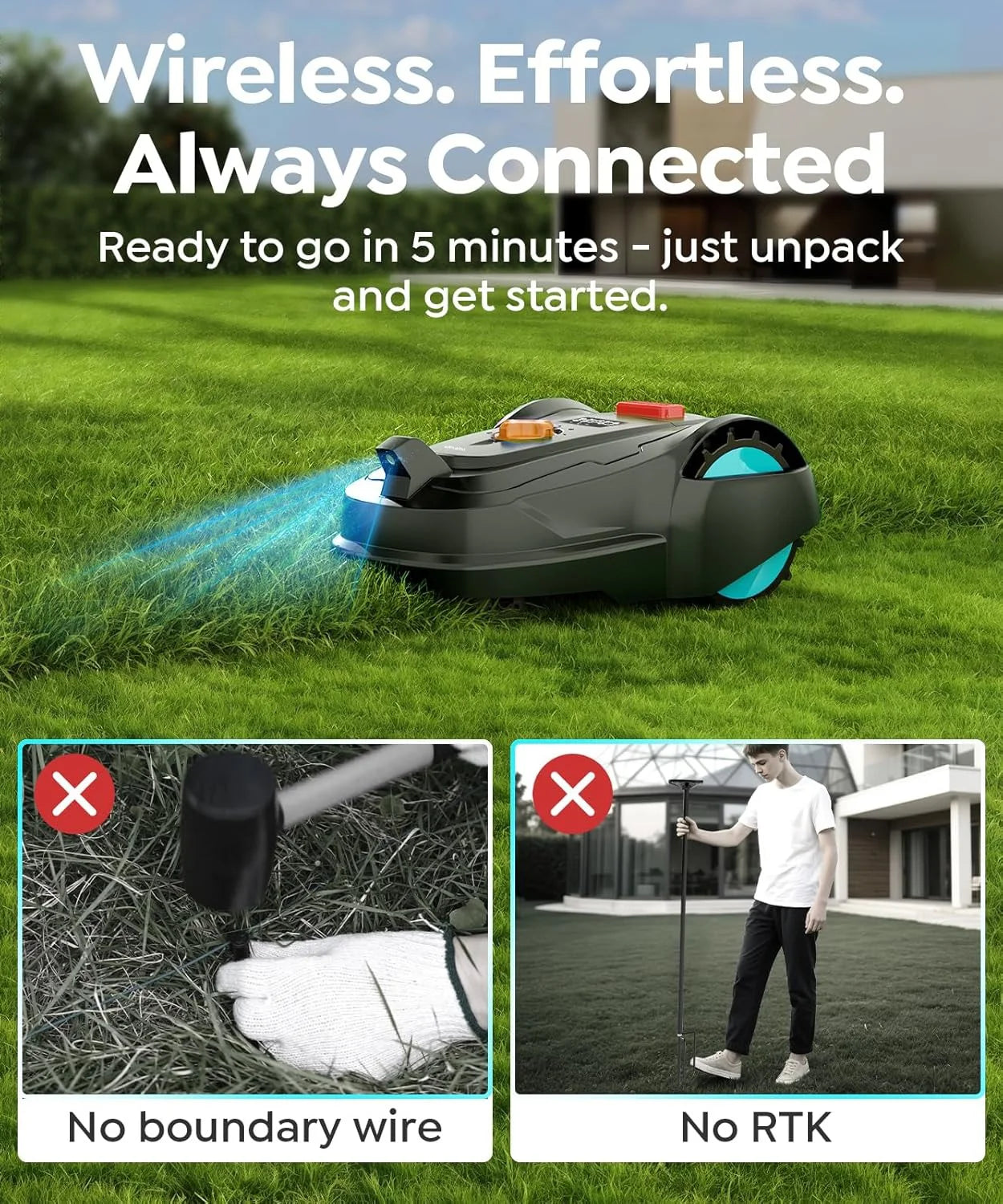 Tondeuse à gazon robotisée Upgarde sans câble périphérique, contrôle par application, capteur visuel, tondeuse robotisée intelligente pour une surface de 1000 m².