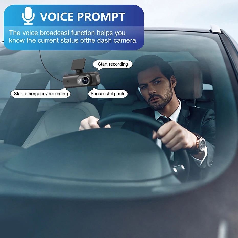 Caméra embarquée 4K UHD pour voiture, double objectif avant et arrière, GPS, Wi-Fi, mode parking 24h, vision nocturne, enregistreur vidéo DVR.
