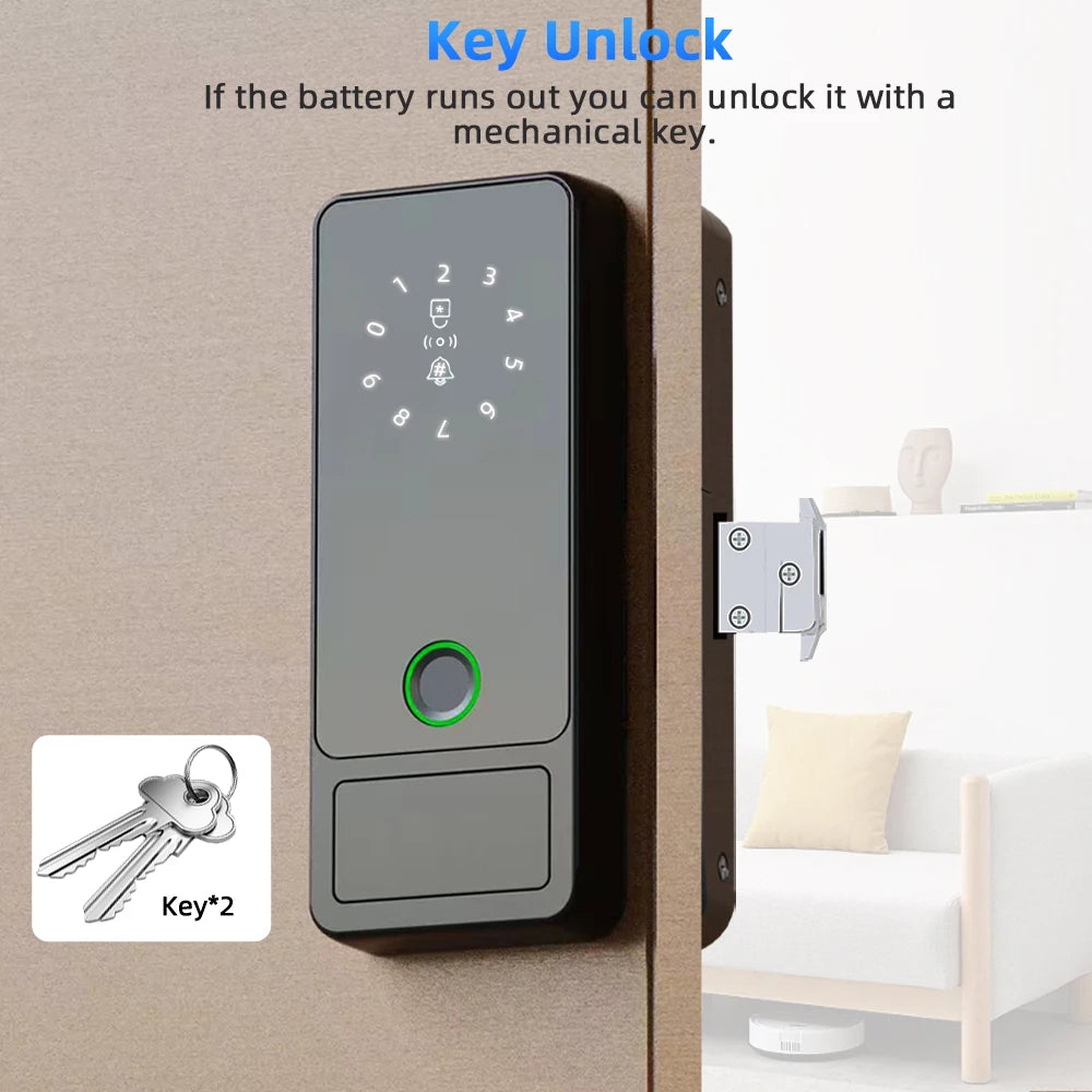 Serrure Intelligente RAYKUBE G18 pour Porte Vitre | Tuya, Empreinte Digitale, Carte et Mot de Passe