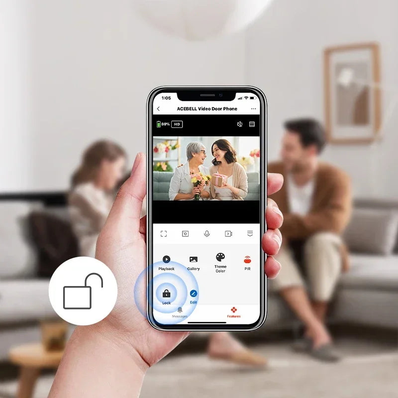 Sonnette vidéo sans fil extérieur ANJIELO 1080P WiFi avec caméra, écran tactile de 7 pouces, sans connexion requise