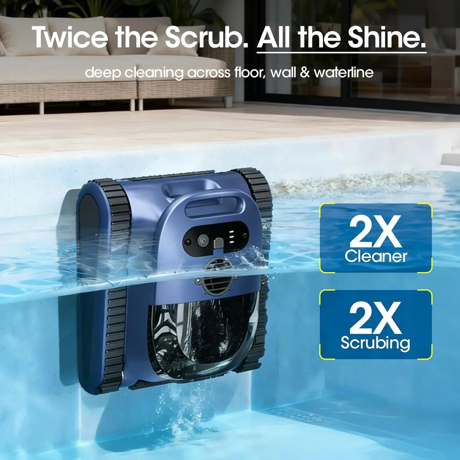 Robot aspirateur de piscine sans fil, aspirateur de piscine, moteur sans balais de 180 W, aspiration de 45 000 Pa, franchissement des parois et de la ligne d'eau, cartographie automatique du parcours