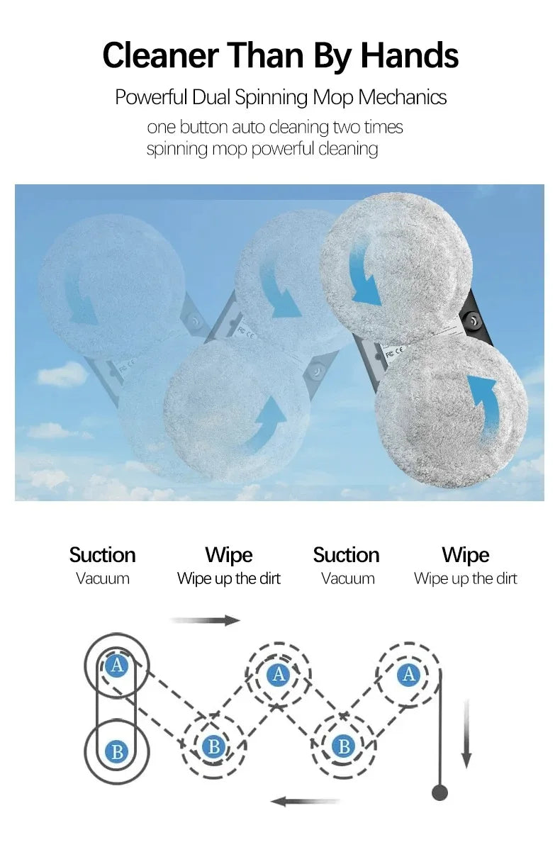 Robot nettoyeur de vitres automatique avec jet d'eau, télécommande, aspirateur et système anti-chute pour appartements et bureaux en hauteur