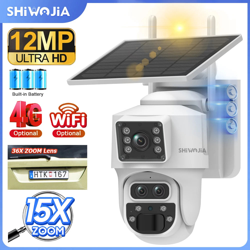 Caméra SHIWOJIA 6K 12 MP | PTZ Solaire, Triple Objectif, Zoom 15x, 4G SIM, Wi-Fi et UBox  Premium Marketplace Version