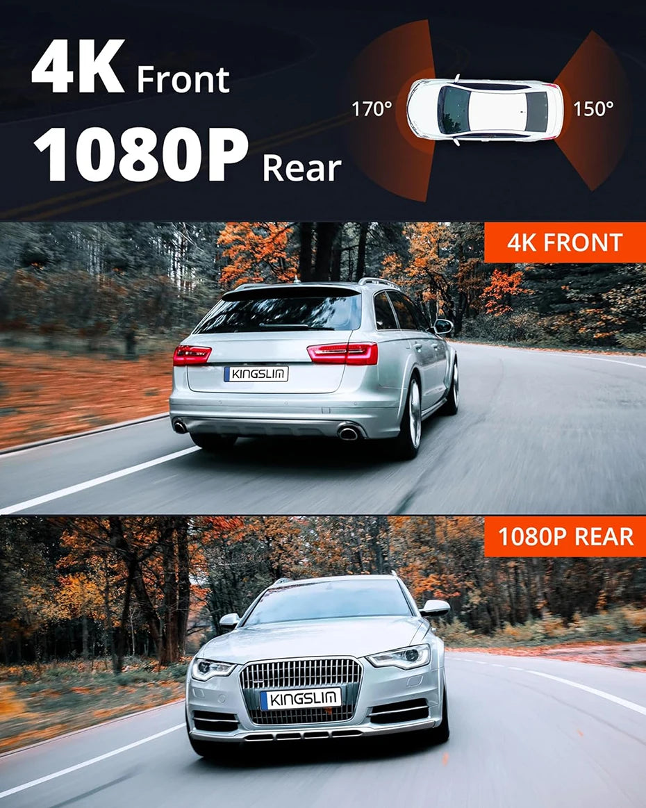 Caméra embarquée 4K UHD pour voiture, double objectif avant et arrière, GPS, Wi-Fi, mode parking 24h, vision nocturne, enregistreur vidéo DVR.
