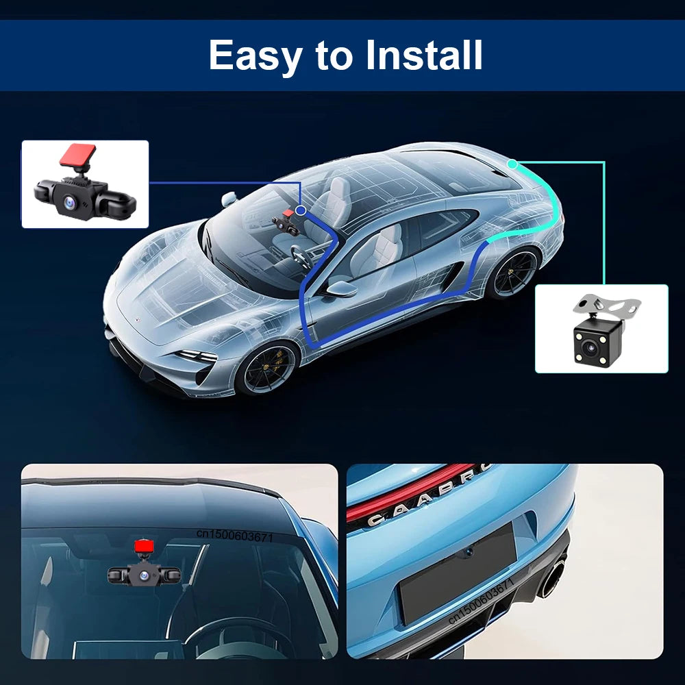 Dash Cam 4 Canaux 360° | Caméra de Voiture HD 1080p avec Vision Nocturne et Enregistrement Continu