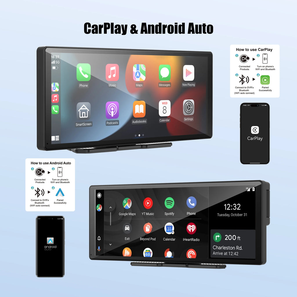 Moniteur Voiture 11,3" 4K | CarPlay Sans Fil, Android Auto, DVR, GPS et Caméra de Recul