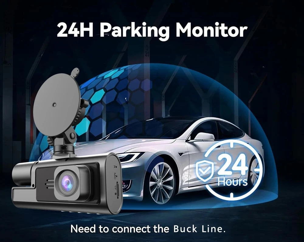 Caméra embarquée 3 canaux Wi-Fi avec DVR 1080p pour voiture (avant et intérieur), boîtier noir, surveillance de stationnement 24h/24, accessoires auto