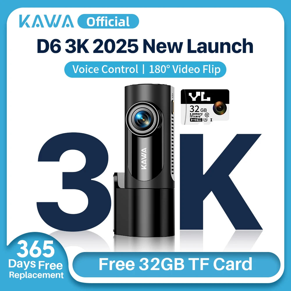 Caméra embarquée KAWA D6-3K type cachée, WiFi, H.265, supercondensateur, 256 Go max