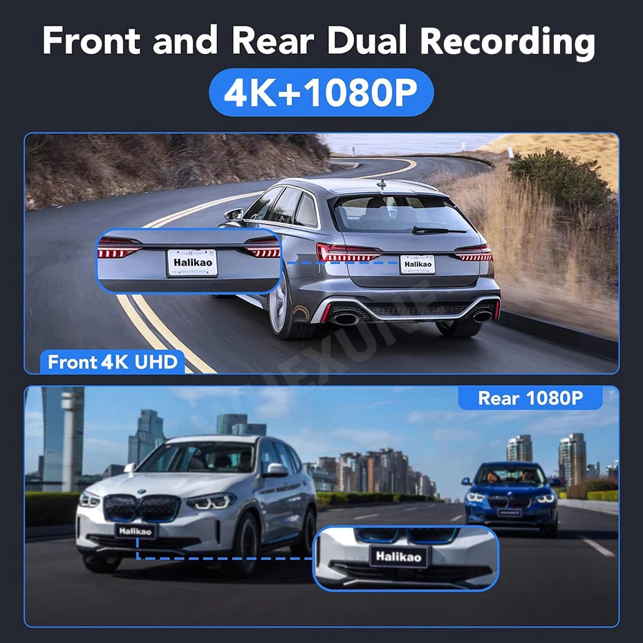 Caméra embarquée 4K UHD pour voiture, double objectif avant et arrière, GPS, Wi-Fi, mode parking 24h, vision nocturne, enregistreur vidéo DVR.