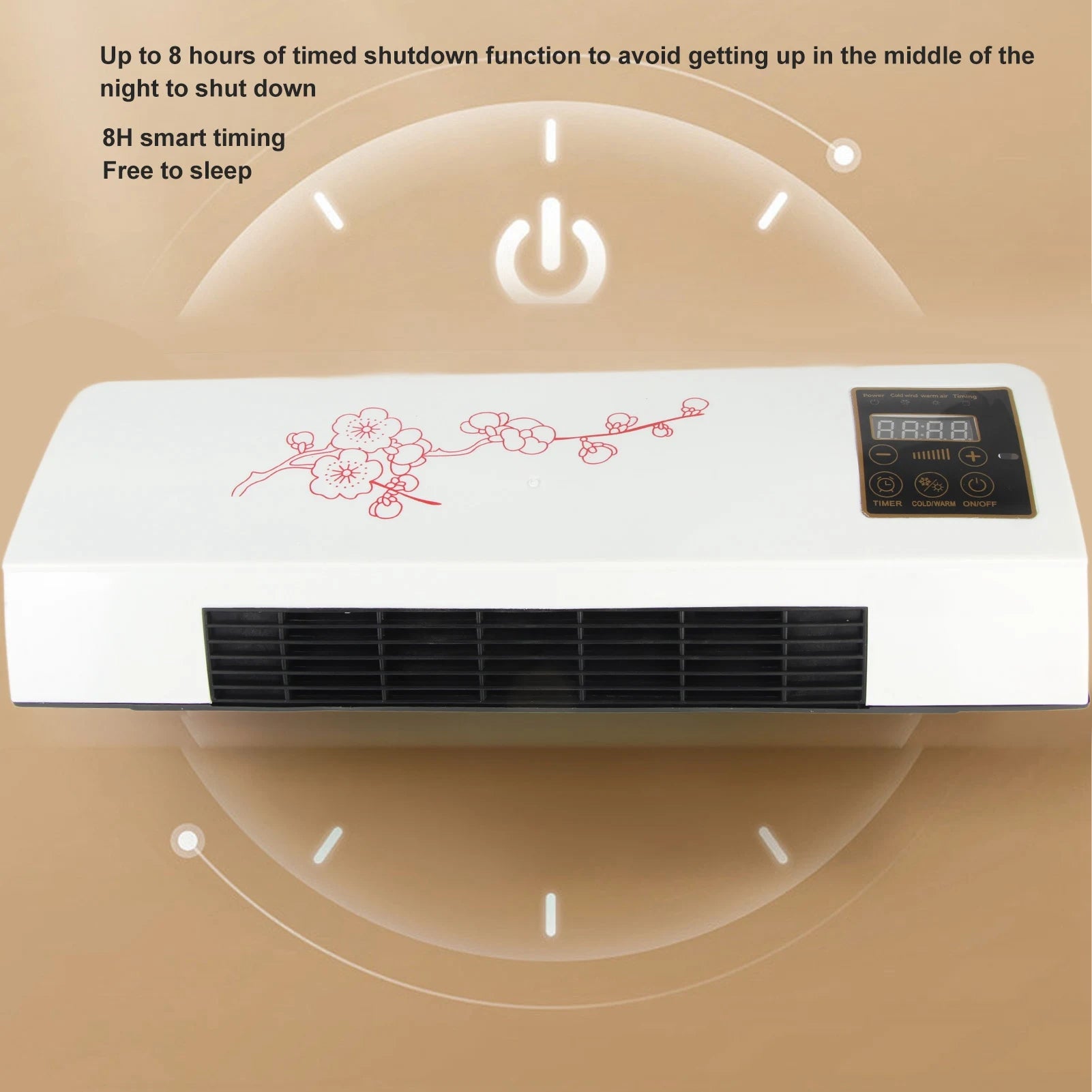 Ventilateur de chauffage et de climatisation électrique mural avec minuterie et réglage facile de la température.