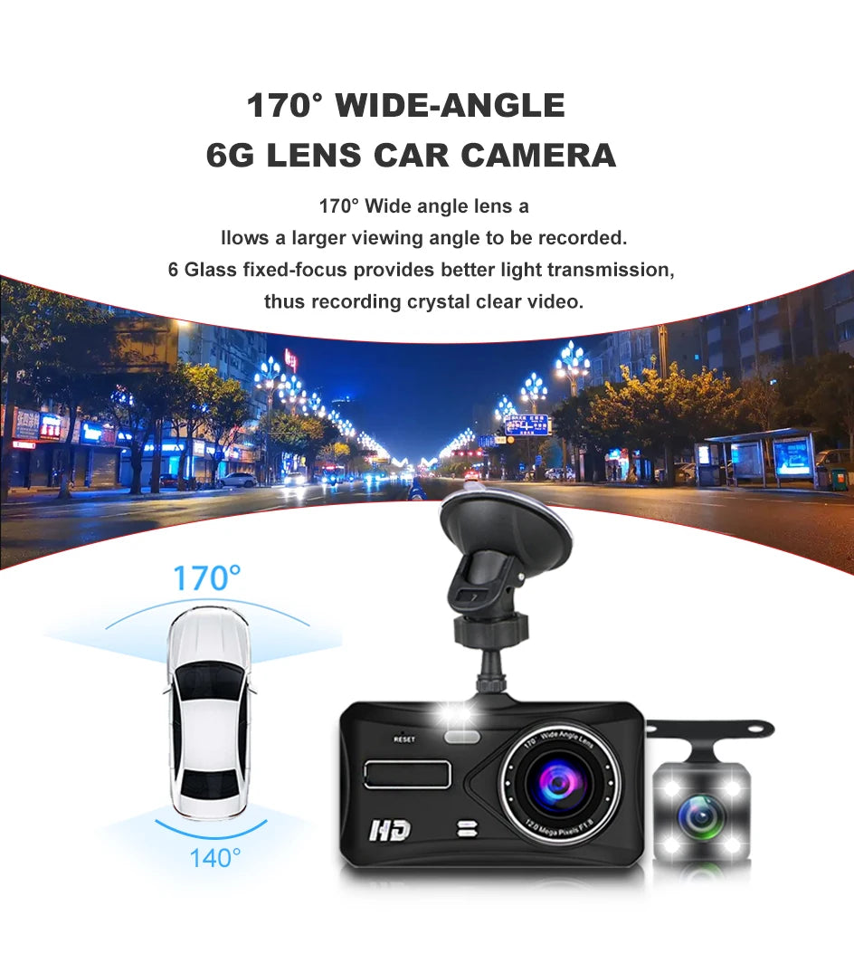 Caméra embarquée HD 1080p tactile avec vision nocturne, enregistreur vidéo pour véhicule, enregistreur de conduite avant et arrière.