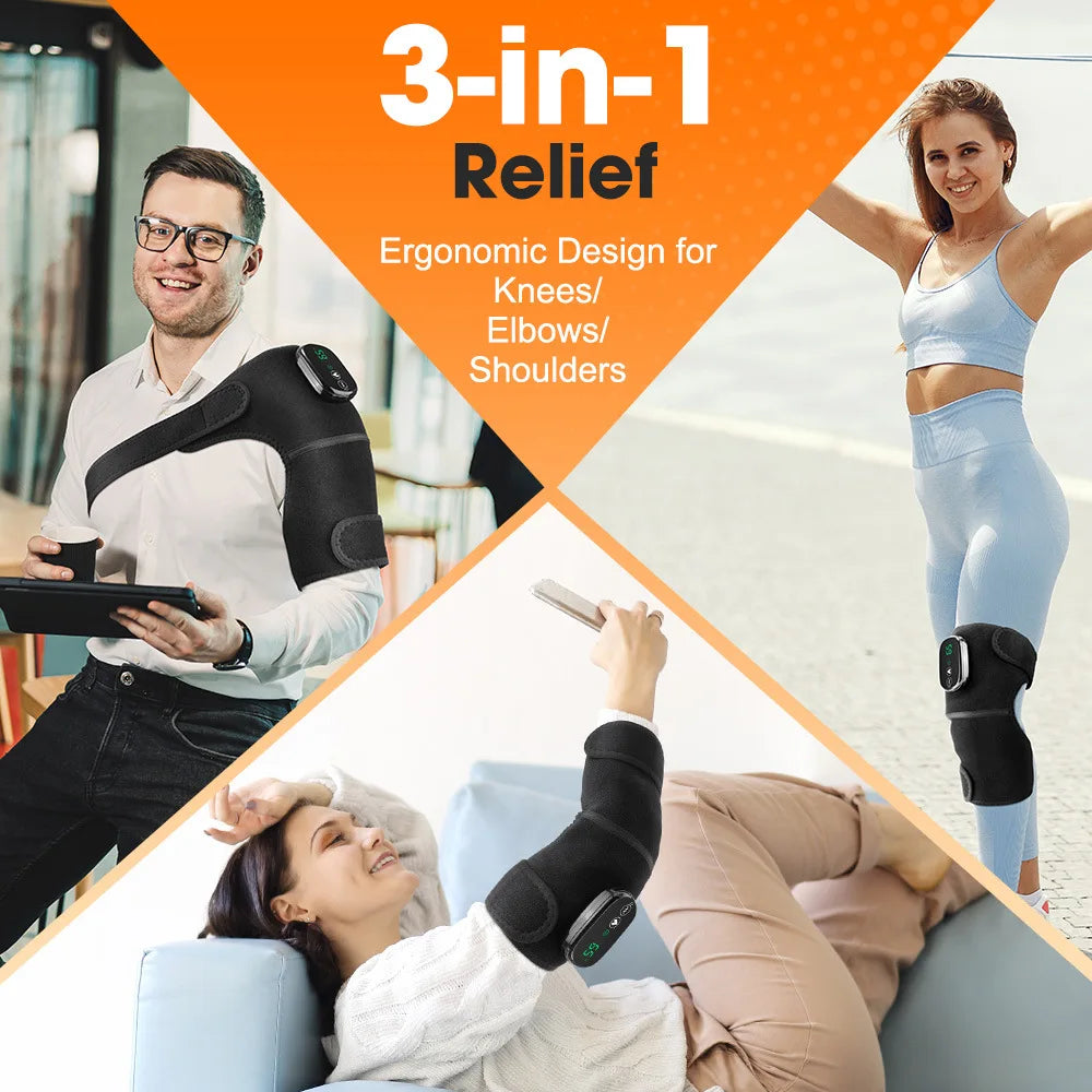 Appareil de Massage pour Genoux Chauffant | Vibration 3 Modes, Coussin Chauffant Électrique Rechargeable