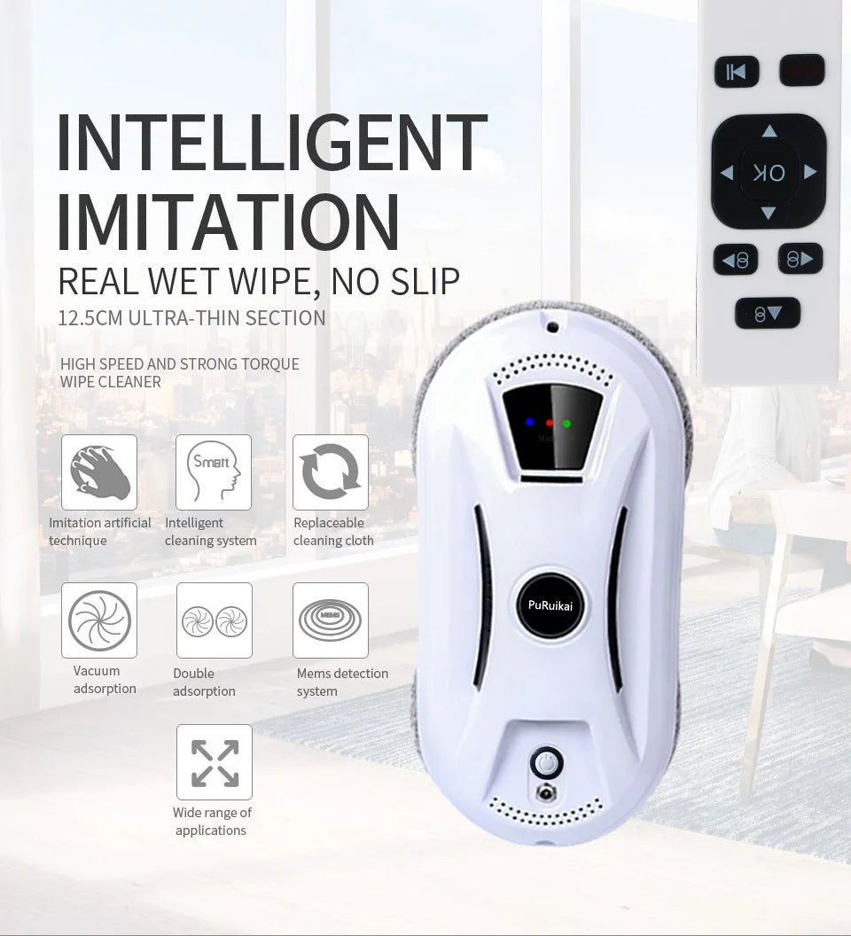 Robot nettoyeur de vitres PuRuikai N361, cordon 5 m, certifié CE