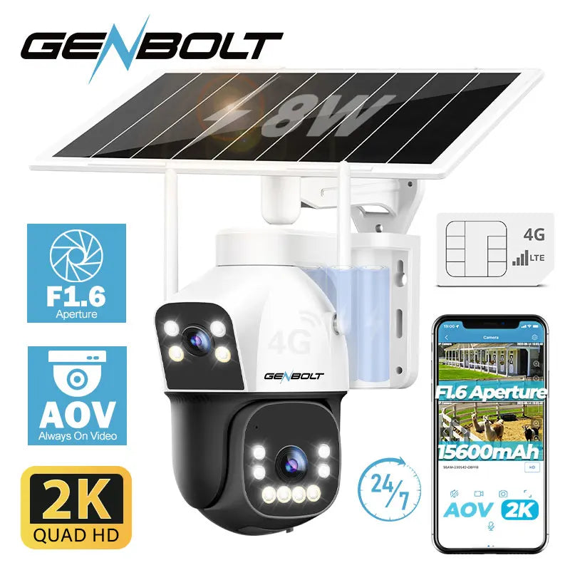 Caméra solaire 4G GENBOLT GB-217H, PTZ, 2 MP, IP66, 15 600 mAh, vision nocturne couleur, zoom 4x