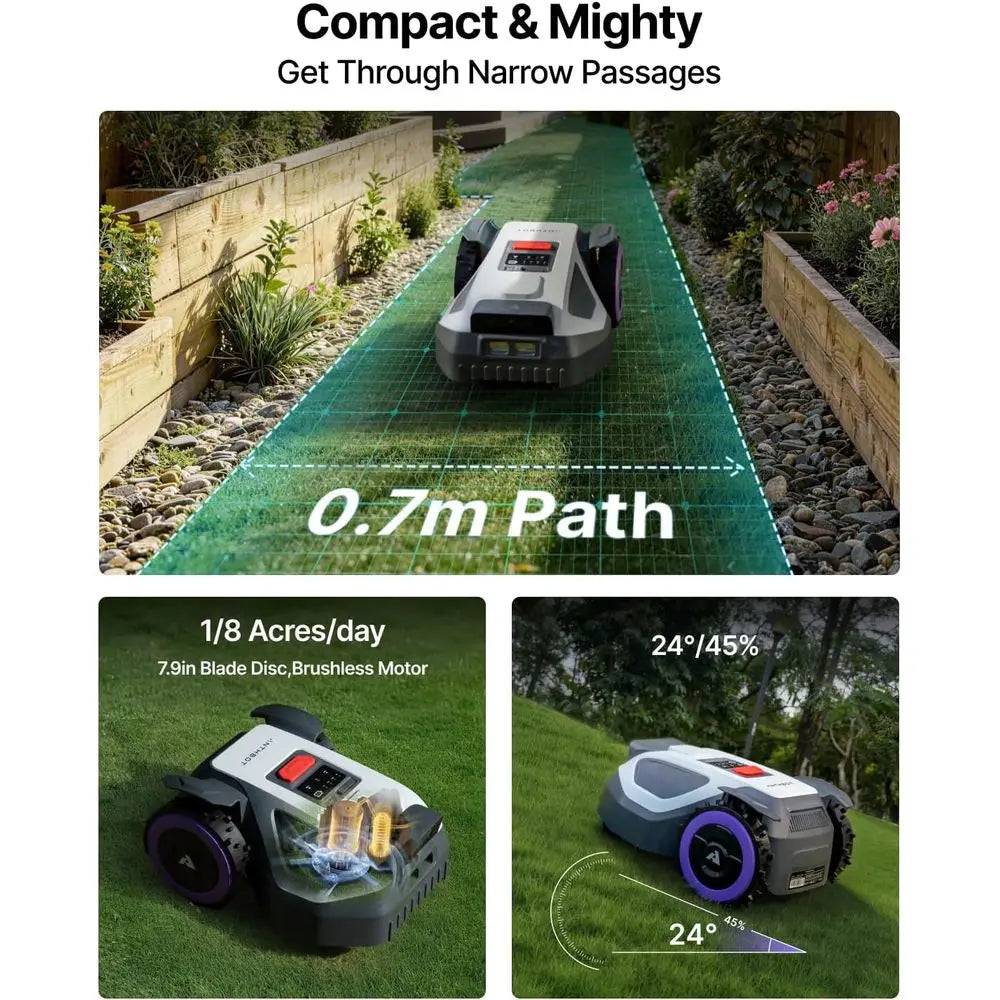 Tondeuse robot M5 pour pelouse de 500 m², double vision + RTK haute bande, sans fil périphérique, contrôle par application, évitement d'obstacles, 45 %