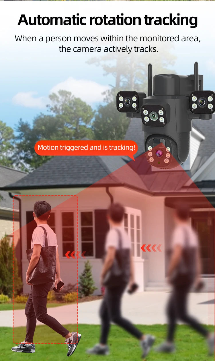 Caméra solaire 4G/WiFi, trois objectifs, écran, extérieur, 12 MP, 6K, batterie basse consommation, vision nocturne PIR, protection CCTV