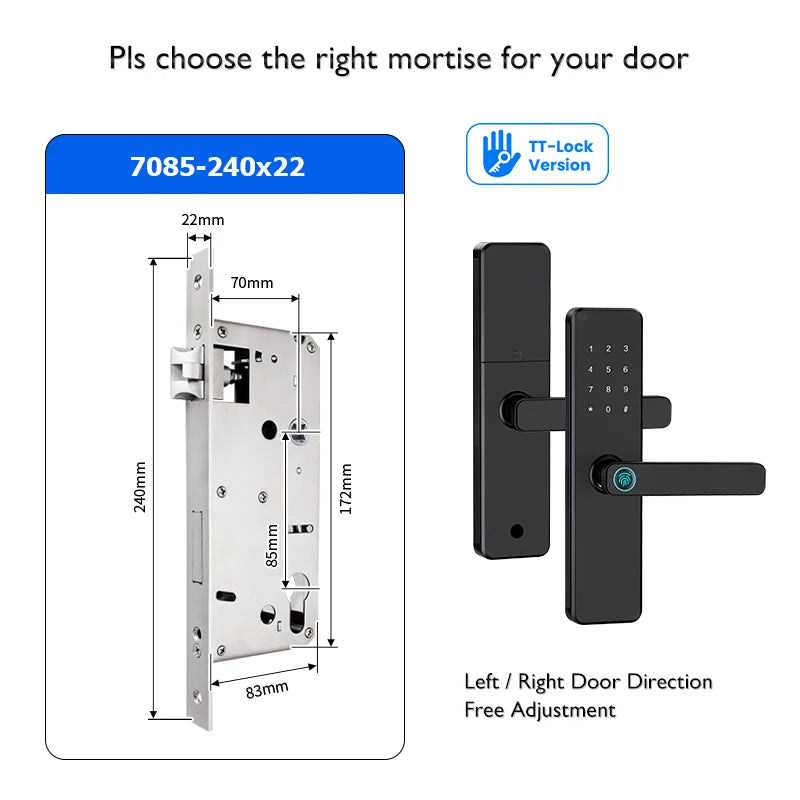 Serrure de porte intelligente Bluetooth TTLock avec application d'empreinte numérique, carte à code et écran tactile. Serrure électronique numérique de sécurité pour la maison.