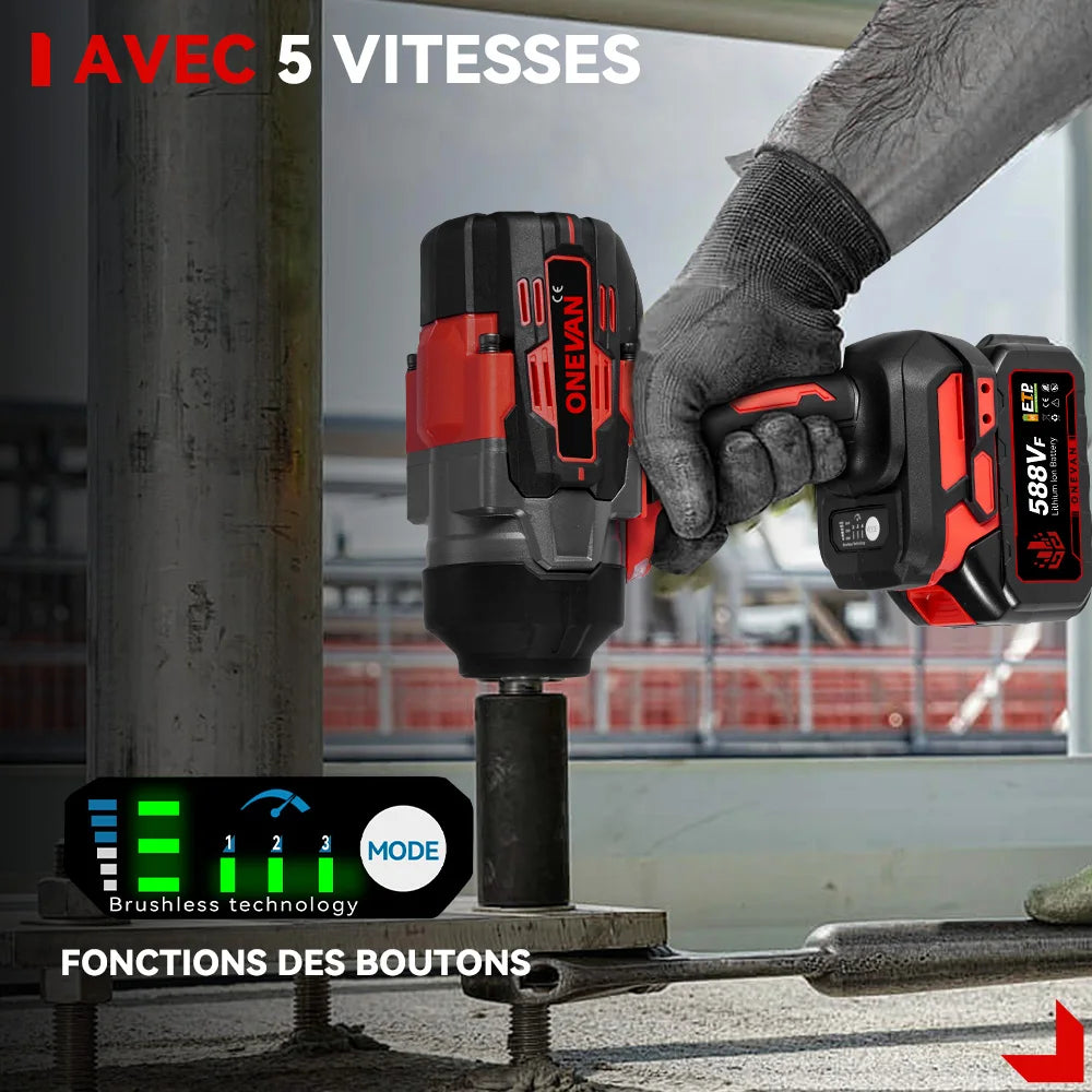 Clé à Chocs Électrique ONEVAN | 2800 N.m, Moteur Sans Balais, Outil Auto Compatible Makita