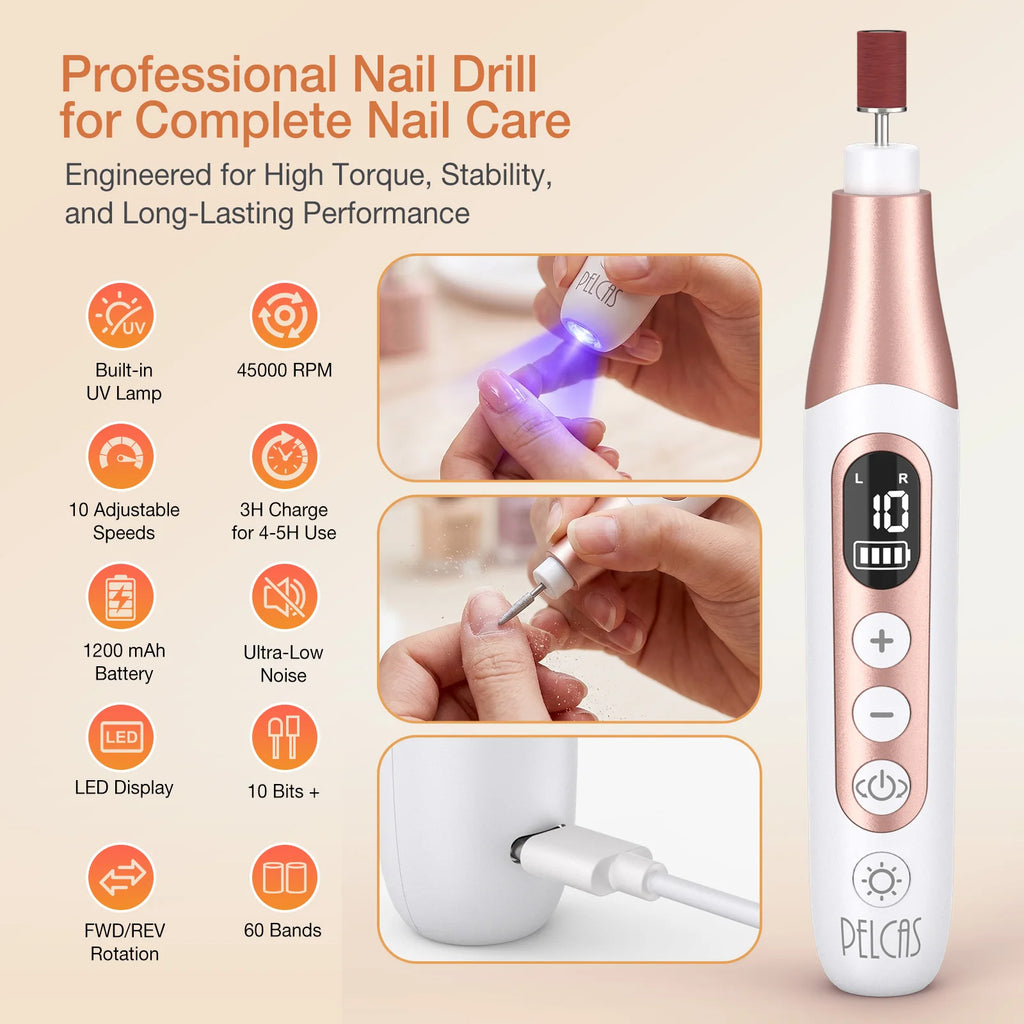 Nouvelle ponceuse à ongles portable 2 en 1 rechargeable USB avec lampe UV et séchage rapide pour manucure
