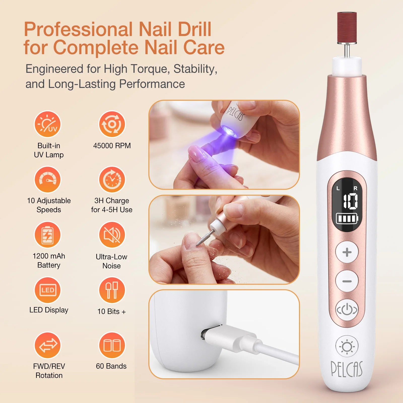 Nouvelle ponceuse à ongles portable 2 en 1 rechargeable USB avec lampe UV et séchage rapide pour manucure