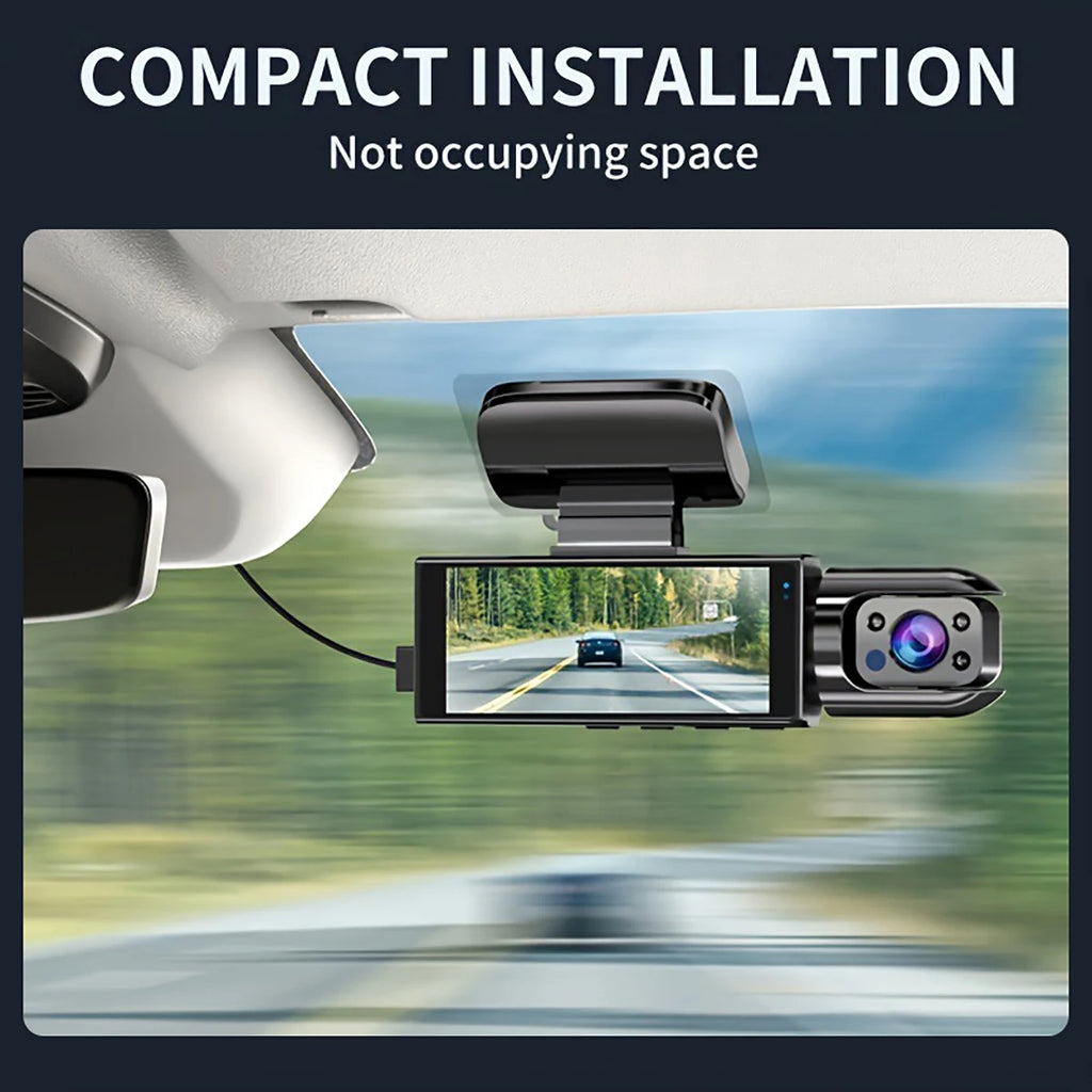 Caméra embarquée pour voiture 1080p avec enregistreur vidéo DVR, double caméra avant et intérieure, enregistrement en boucle et surveillance WiFi.