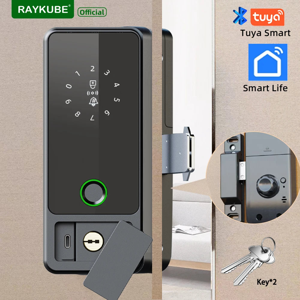 Serrure Intelligente RAYKUBE G18 pour Porte Vitre | Tuya, Empreinte Digitale, Carte et Mot de Passe