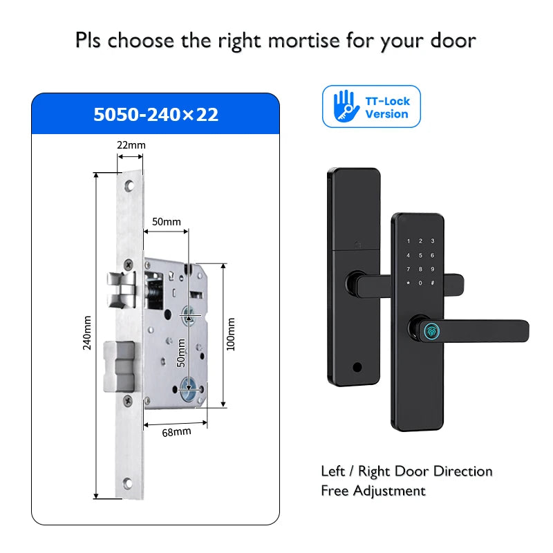Serrure de porte intelligente Bluetooth TTLock avec application d'empreinte numérique, carte à code et écran tactile. Serrure électronique numérique de sécurité pour la maison.