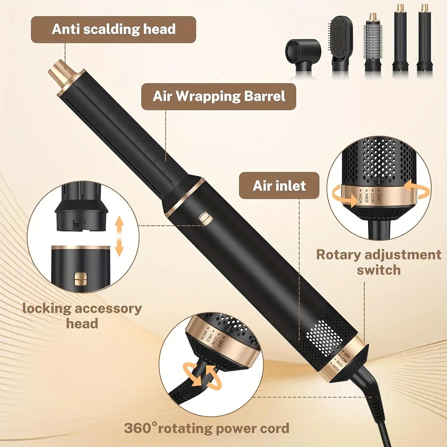 Brosse séchoir à air 5 en 1 UKLISS, brosse à air chaud pour boucler les cheveux, styler avec ionisation négative