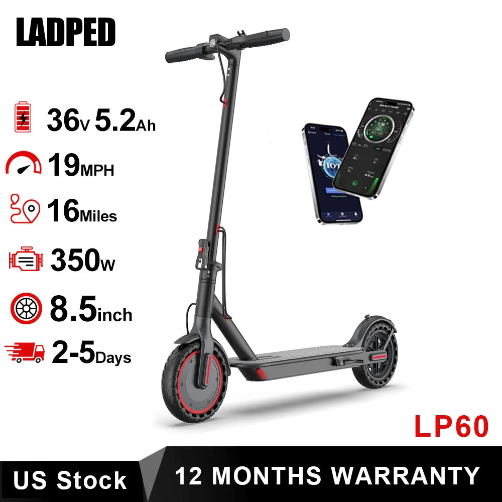 Trottinette électrique AOVOPRO LADPED LP60, 350 W, vitesse maximale de 30 km/h, pneus de 21,6 cm, souple, autonomie maximale de 25,7 km, pour adulte.