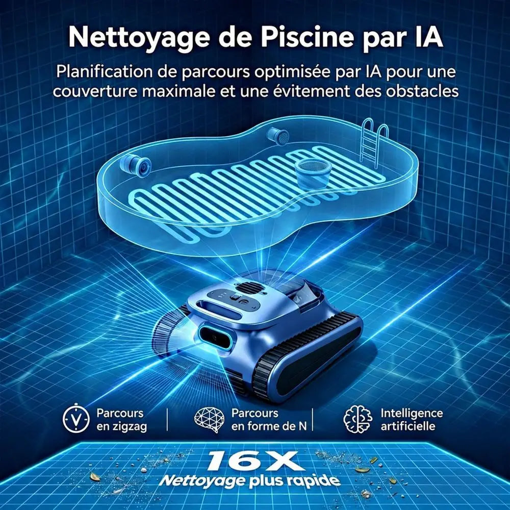 Robot nettoyeur de piscine intelligent pour piscines enterrées et hors sol : capable de grimper aux parois, navigation intelligente, autonomie de 180 minutes, surface de nettoyage de 2150 m².