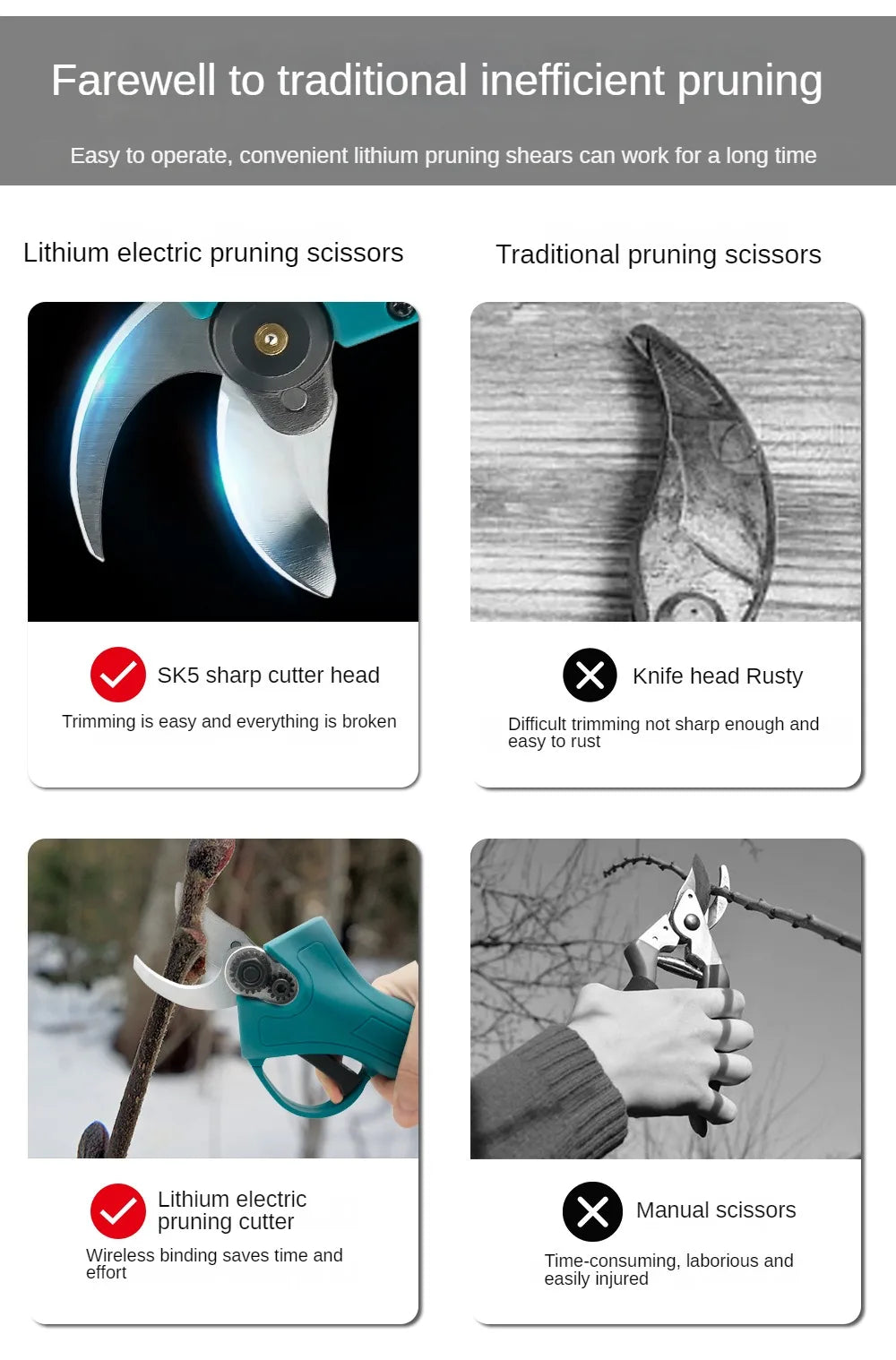 Sécateur électrique sans balais avec affichage LED 0/1, compatible Makita 18V (sans batterie).