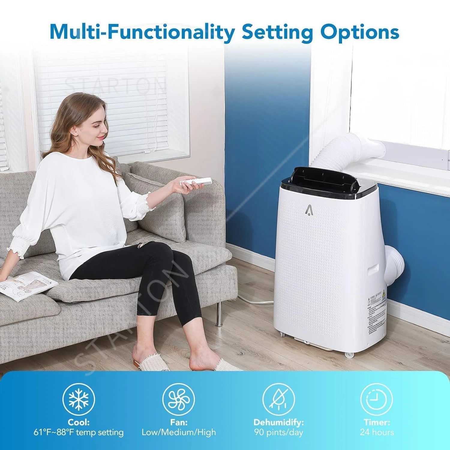 Climatiseur Mobile 14 000 BTU | Refroidit jusqu'à 750 pi², Déshumidificateur 3-en-1 et Télécommande