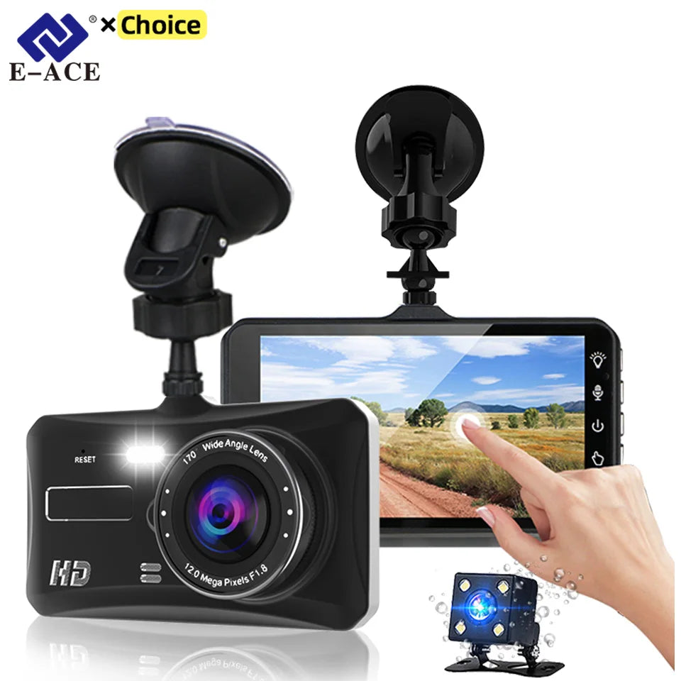 Caméra embarquée HD 1080p tactile avec vision nocturne, enregistreur vidéo pour véhicule, enregistreur de conduite avant et arrière.