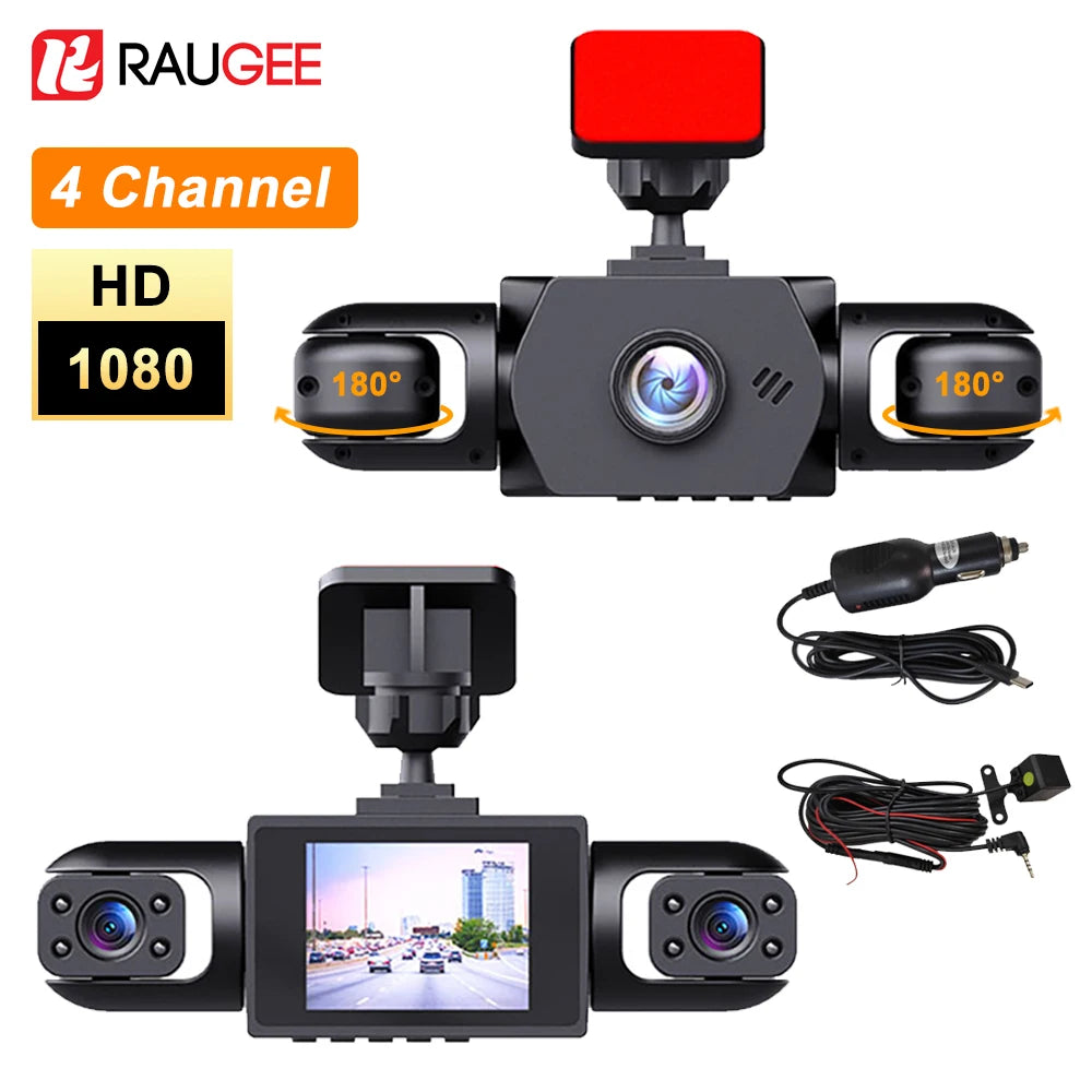 Dash Cam 4 Canaux 360° | Caméra de Voiture HD 1080p avec Vision Nocturne et Enregistrement Continu