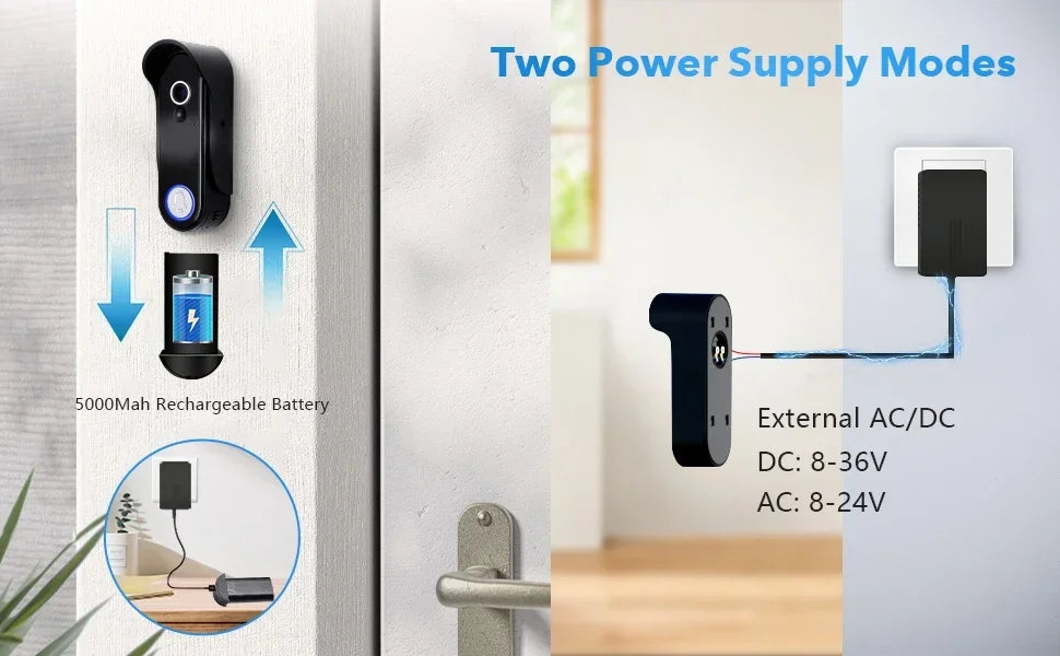 Sonnette vidéo sans fil extérieur ANJIELO 1080P WiFi avec caméra, écran tactile de 7 pouces, sans connexion requise