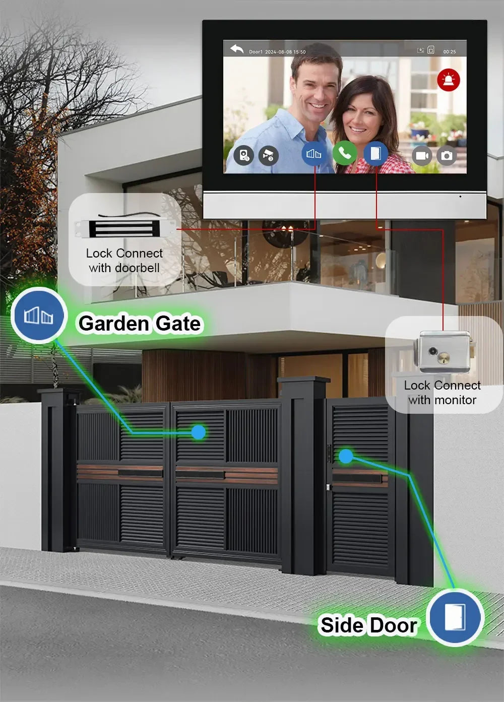 Sonnette vidéo connectée ANJIELO Tuya avec système d'alarme et caméra de surveillance, déverrouillage RFID